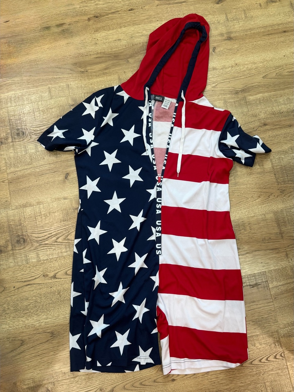 USA Flag Hooded Short-Sleeve Romper - Red, White & Blue